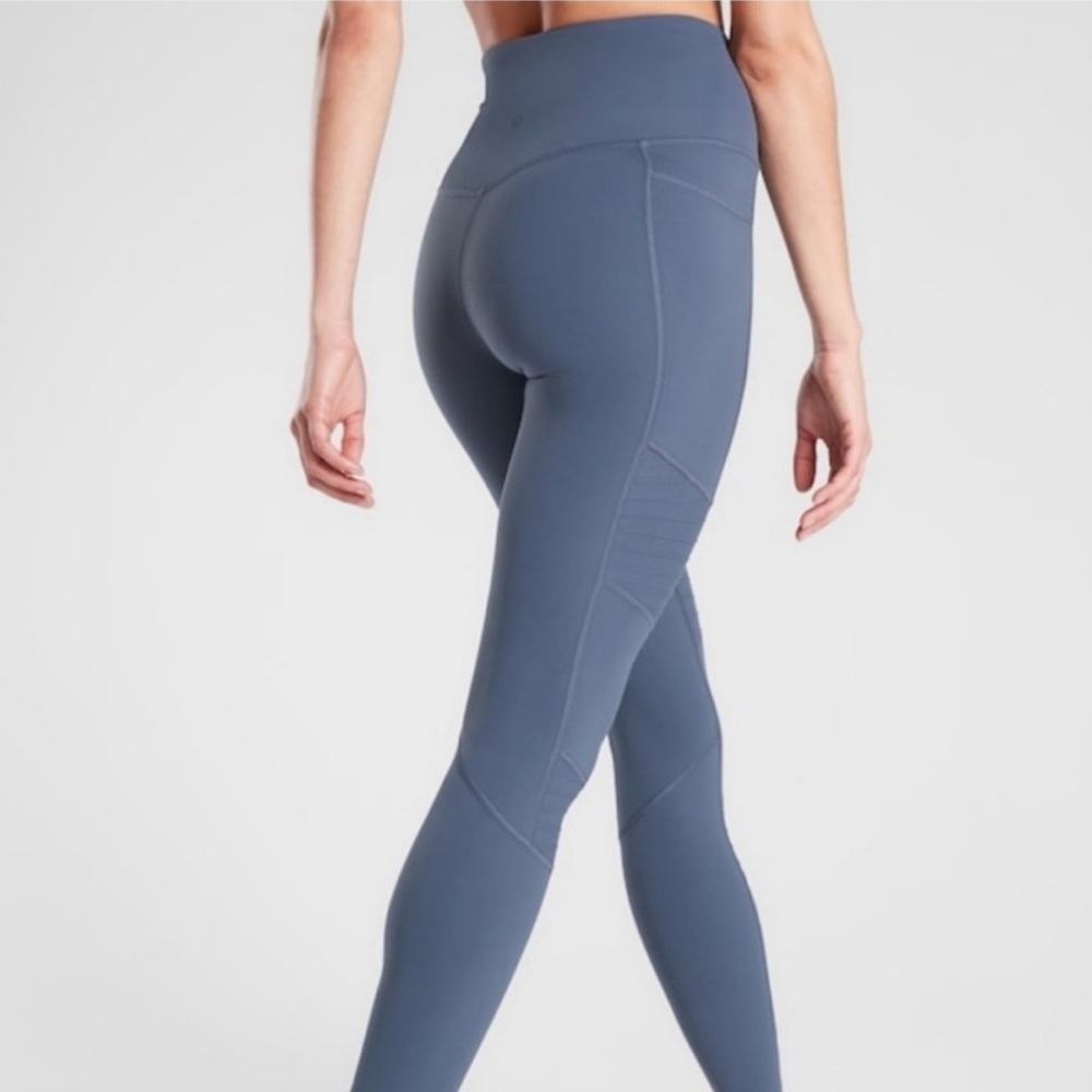 Athleta inclination moto tight iron blue 7/8 leggings size small